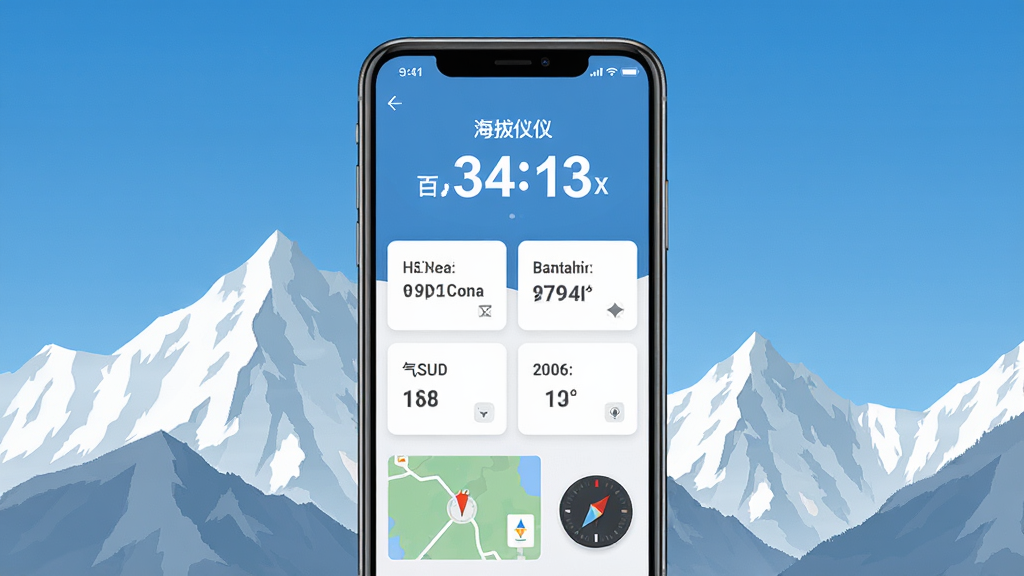 �ٶ�������App�������ͼ,��������չʾ�ֻ���Ļ,��Ļ���ǰٶ�������Ӧ�ý���,����������ʾ���θ߶�����,�м��о�γ�ȡ���ѹ���¶ȵ����ݿ�Ƭ,�ײ��е�ͼ����ͼ��ָ����ͼ��,����Ϊѩɽ������,����ִ���ƽ��,ϸ������,���ʸɾ��޶���Ԫ��