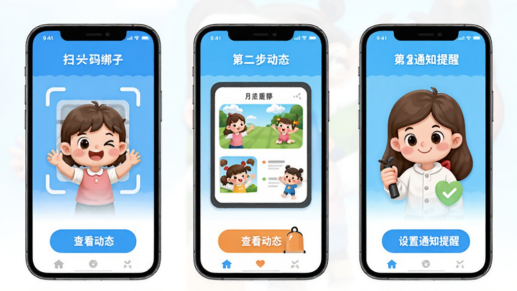 ���и���ʦApp��������ҳ�棬�ֻ���Ļ��ʾ��������ʾ��ͼ����һ��ɨ��󶨺��ӣ��ڶ����鿴��̬������������֪ͨ���ѣ������ÿ�ͨ�廭�����ɫ���죬�������������ʸɾ�