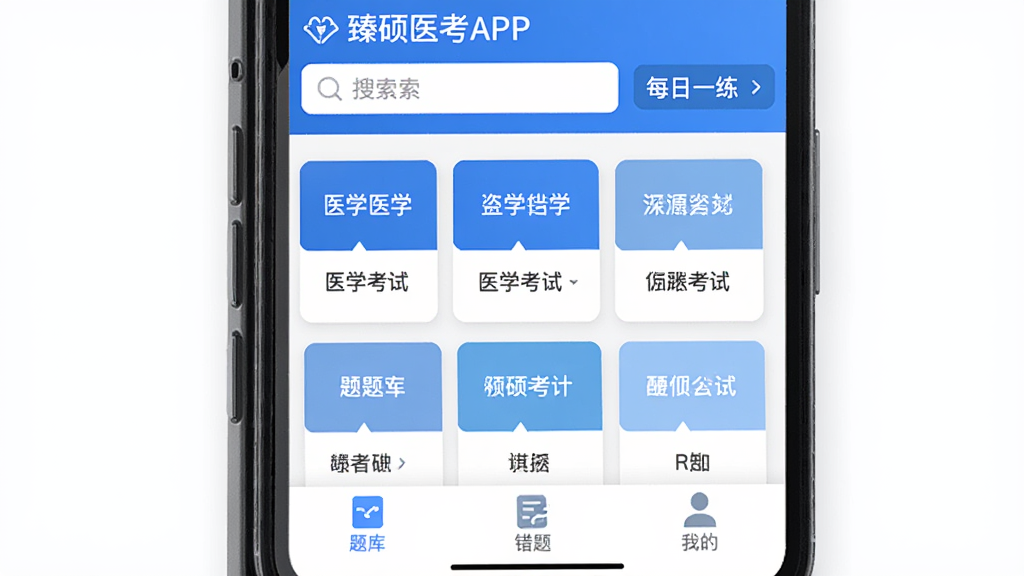 �ֻ���Ļչʾ��˶ҽ��APP�����棬���涥�����������ÿ��һ����ڣ��м��Ǹ���ҽѧ���Է��࿨Ƭ���ײ�����⡢���⡢�ҵ�����ѡ�������������ɫ��Ϊ����������ִ������������ɾ��޶���Ԫ��
