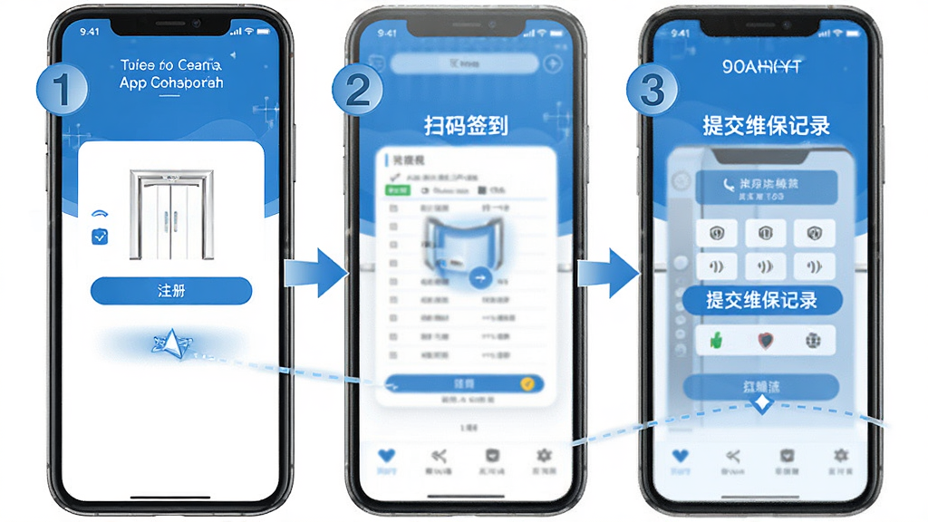�ǻ۵��ݼ�App����ָ��ʾ��ͼ������չʾ�ֻ���Ļ��ע���¼��ɨ��ǩ���ٵ��ύά����¼�����̲��裬ÿ�����������ֱ�ע����������ɫ�Ͱ�ɫΪ��ɫ�������̳��࣬ϸ�����������ʸɾ����޶���Ԫ��