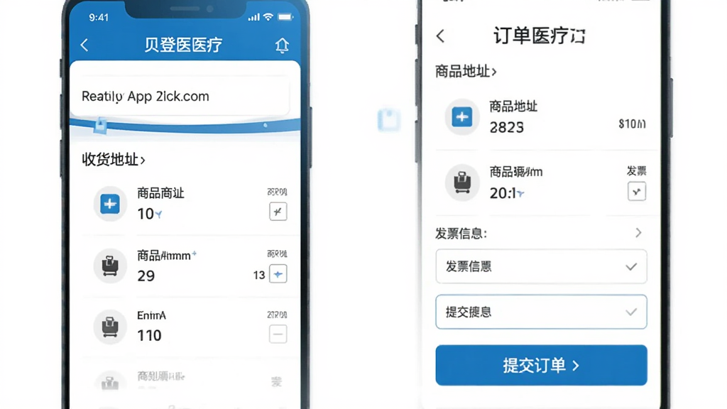 ����ҽ��APP����ȷ��ҳ�棬չʾ�ջ���ַ����Ʒ�嵥����Ʊ��Ϣѡ����ύ������ť���������������������࣬������ɫ������ִ���ƽ