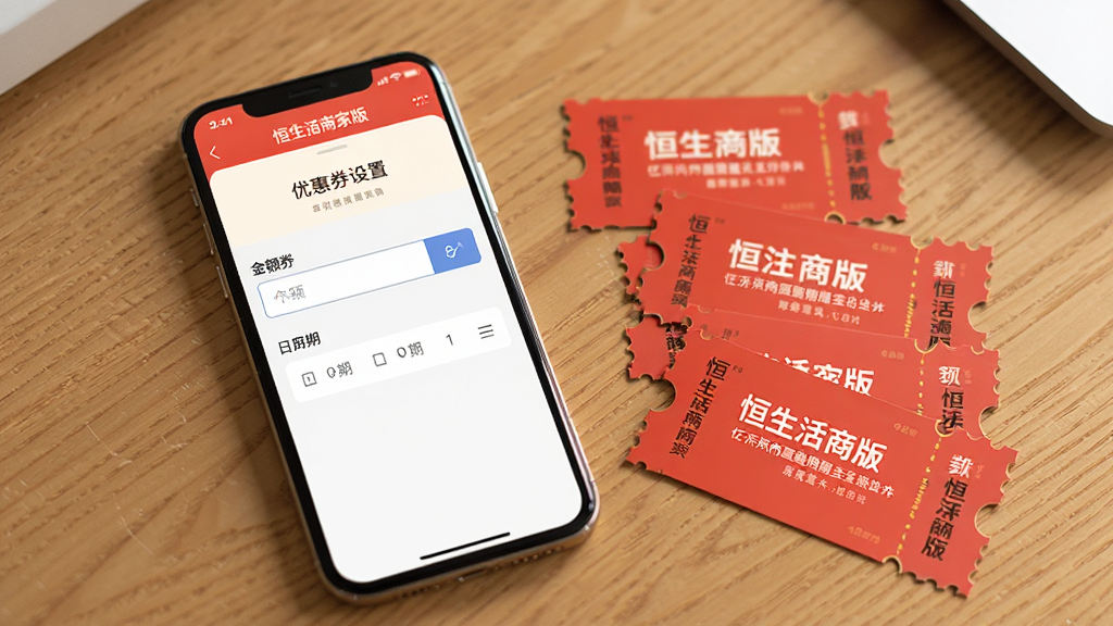�������̼Ұ�Ӫ�������Ż�ȯ���ý��棬����չʾ�ֻ���Ļ�ϡ��������̼Ұ桱���Ż�ȯ�༭ҳ�棬�н������������ѡ�������Ա�ɢ���ż��ź�ɫ���Ż�ȯ��Ƭ��������ľ�����棬��������������Ӱ��������Ȼ�����ʸɾ����޶���Ԫ��