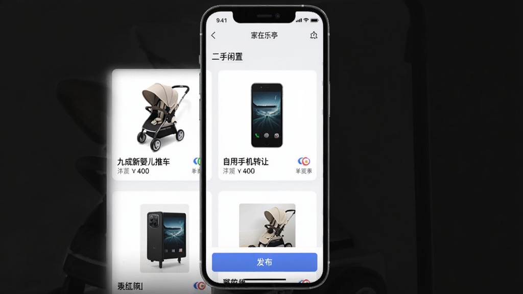 ��������ͤ��APP�Ķ����г�ҳ�棬�ֻ���Ļ��ʾ���������á��б��������С��ų���Ӥ���Ƴ������������ֻ�ת�á�����Ʒ��Ƭ��ÿ�ſ�Ƭ����ͼƬ�ͼ۸񣬵ײ��С���������ť�������Ű�����������࣬���ʸɾ����޶���Ԫ��
