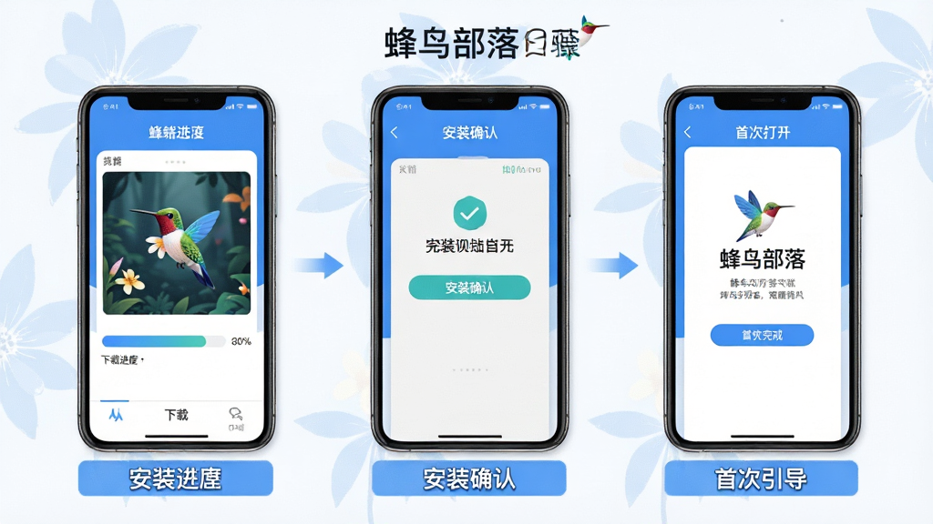 �����䰲װʹ�ò���ʾ��ͼ���ֻ���Ļչʾ�����ص���װ��ɵ�����ͼ���������ؽ���������װȷ�Ͻ��桢�״δ�����ҳ�������沢�����У�ÿ�������·��м�����ֱ�ע�������������ˣ���ɫ����ɫ�Ͱ�ɫΪ��������ɾ����࣬���ʸ��壬ͼ�д��С������䡱����
