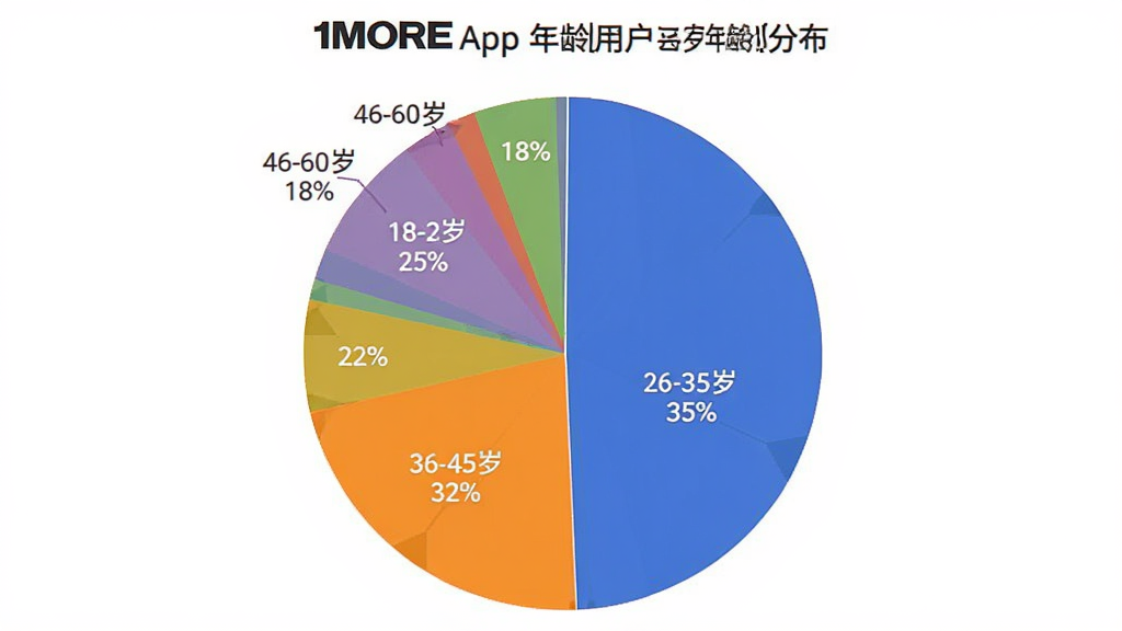 ����չʾһ����״ͼ����ʾ1MORE App�û�����ֲ���18-25��ռ��25%��26-35��ռ��35%��36-45��ռ��22%��46-60��ռ��18%��ͼ����ɫ��������������ɫ������ִ���ƽ�����������ɾ��޶���Ԫ�ء�