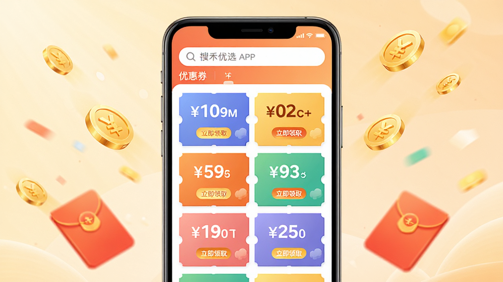 �Ѻ���ѡAPP�Ż�ȯ��ȡ���棬����������һ���ֻ�����Ļ����ʾ����ɫ�����޵��Ż�ȯ�������У�ÿ��ȯ�����ۿ۽���������ȡ��ť���ֻ���ΧƯ���Ž�Һͺ��Ԫ�أ���������͵�ůɫ�������岼�ִ��ϵ�����������������ȯ�б������������죬���ʸɾ������޶���Ԫ��