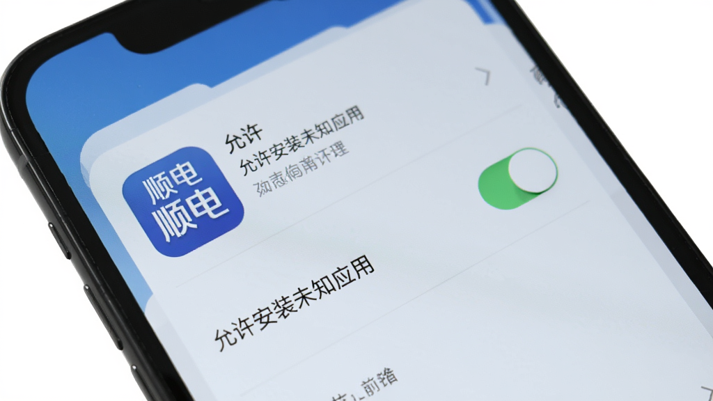 ˳��App���ֻ��ϵİ�װ�����ý��棬������ʾ�ֻ���Ļ�ϵ�Ӧ��Ȩ�޹���ҳ�棬�С�������װδ֪Ӧ�á��Ŀ��ذ�ť���Ա���˳��Appͼ�꣬����࣬�����������޶���Ԫ��
