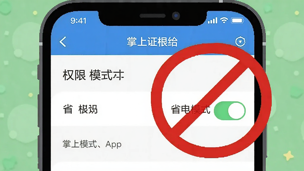 �ֻ���Ļ��ʾ����ȡ֤App��Ȩ������ҳ�棬�Ա���һ����ɫ�Ľ�ֹ����ָ��ʡ��ģʽ�����أ�������Ϊ��ƽ���廭��ɫ�������������������޶���Ԫ��