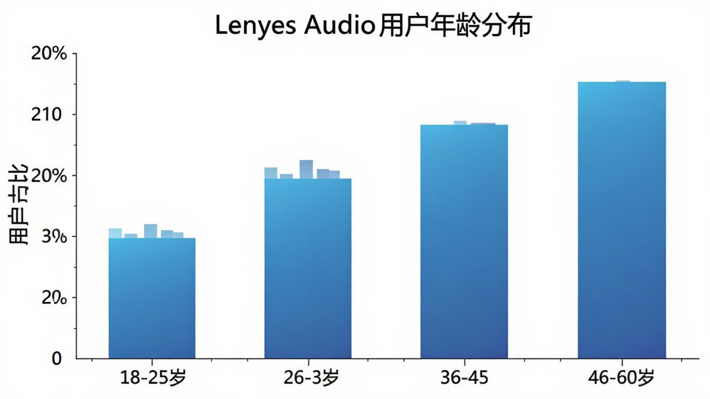 һ��չʾLenyes Audio�û�����ֲ�����״ͼ�������ע�����18-25�ꡢ26-35�ꡢ36-45�ꡢ46-60�꣬�����ע�û�ռ�ȣ���״ͼ��ɫΪ��ɫ���䣬������ɫ��ͼ��������࣬����Ϊ