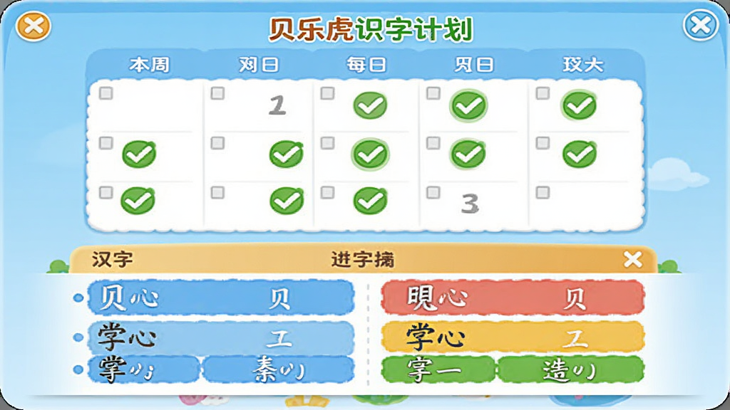 ���ֻ�ʶ�������е�ÿ��ѧϰ�ƻ����棬������������ʽ�Ľ���չʾ�ͺ�����������б����������Ϸ�Ϊ����ѧϰ�����·�Ϊ�����б�������Ǽ��Ķ�ͯ��������������ϸ��������������ɵ����ڴ�����ɫ�Թ��������б��ò�ͬ��ɫ��ע���ճ̶ȣ�����ɾ������޶���װ��Ԫ�أ���������