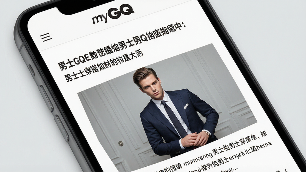 一张展示myGQ应用内文章阅读界面的图片,画面为手机屏幕特写,屏幕上显示一篇关于男士穿搭的文章,标题清晰,配图精美,文字排版整齐,顶部有“myGQ”标识,整体风格简洁高级,背景为浅灰色,细节干净,画质清晰无多余元素