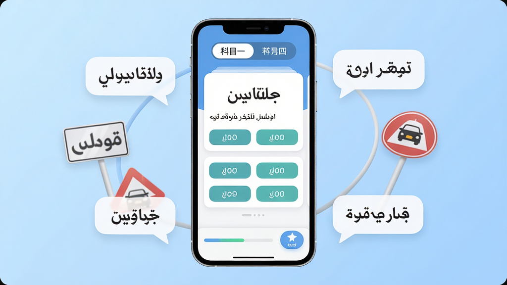 �ݿ�����ά���Ӧ��������ȫòչʾ�������������һ�������ֻ����ֻ���Ļ��ʾά��ݿ�ѧϰ���棬�����п�Ŀһ��Ŀ���л���ǩ���м�����Ŀ��Ƭ��ѡ�ť���ײ��д�����������ղذ�ť���ֻ���Χ����ά���������ݺͽ�ͨ��־ͼ�꣬����Ϊǳ��ɫ���䣬���ּ������������ִ���ƽ����ϸ��Բ�󣬻��ʸɾ��޶���Ԫ�أ�������Ⱦ