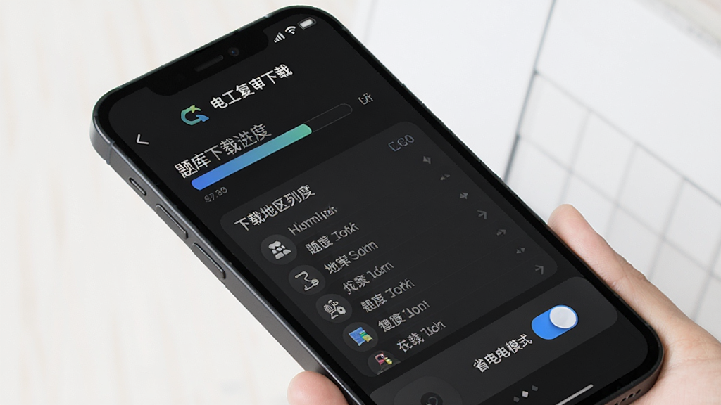 �繤������App��������ҳ�棬�ֻ���Ļ��ʾ������ؽ��Ⱥ������ص����б���������ʡ��ģʽ���ذ�ť��������ɫģʽ������������ͼ���࣬�޶���Ԫ�أ����ʸɾ�