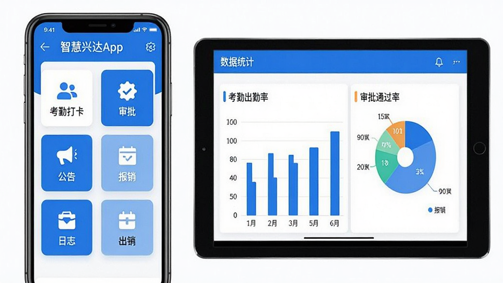 �ǻ��˴�App�Ĺ���̨������ͳ�ƽ��棬����������ֻ���Ļ��ʾ����̨�������񣬰������ڴ򿨡����������桢��־��������ͼ�꣬�Ҳ���ƽ����Ļ��ʾ����ͳ��ͼ��������״ͼ�ͱ�ͼչʾ���ڳ����ʺ�����ͨ���ʣ������������࣬������ɫ�����ݿ��ӻ����������ʸɾ��޶���Ԫ��