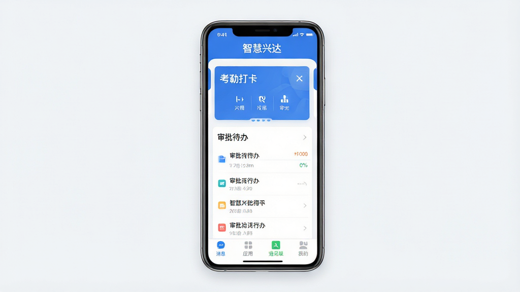 �ǻ��˴�App��������ȫòչʾ�������������ֻ���Ļ����Ļ����ʾ��ɫ������ҵ�칫Ӧ�ý��棬�����С��ǻ��˴���ֱ�ʶ���м��ǿ��ڴ򿨿�Ƭ�����������б����ײ�����Ϣ��Ӧ�á�ͨѶ¼���ҵ��ĸ�����ͼ�꣬�����Ǹɾ���ǳ�Ұ�ɫ���������ִ���ƽ�����������ɾ����޶���Ԫ��