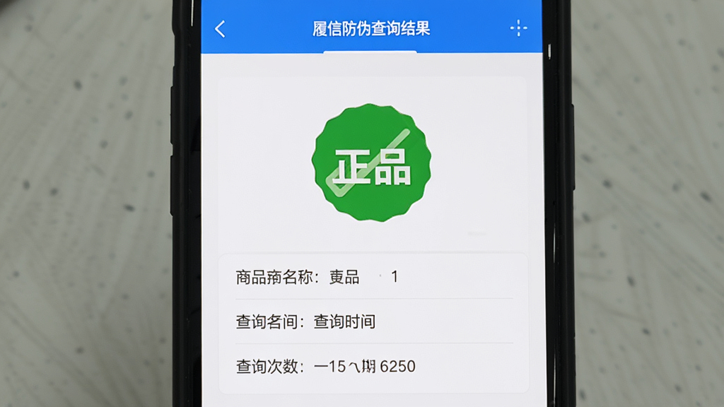 ���ŷ�α��ѯ���չʾ���棬�ֻ���Ļ��ʾ��ѯ���Ϊ����Ʒ������ɫ��ʶ���·��г���Ʒ���ơ���ѯʱ�䡢��ѯ��������Ϣ�������Ű����룬������ɫ�������ֱ�ۣ����ʸɾ��޶���Ԫ�ء�
