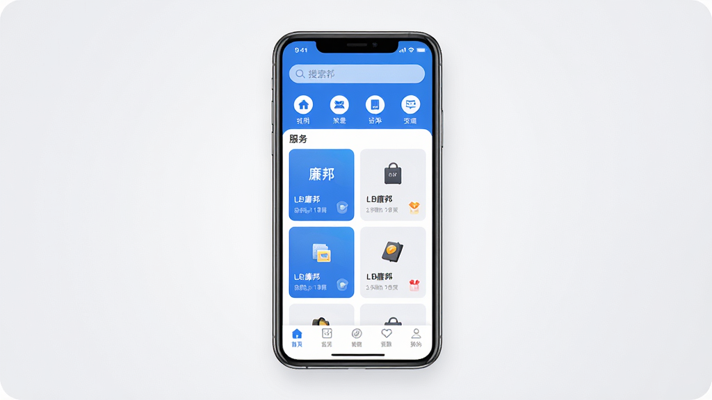LB����APP������ȫòչʾ���ֻ���Ļ���з��ã���Ļ����ʾLB�������ɫ��Ӧ�������棬�������������͹��ܷ���ͼ�꣬�м��ǿ�Ƭʽ������ڣ��ײ�Ϊ�����˵�������Ϊ�ɾ���ǳ�ҽ����ɫ���������ִ���ƽ����ϸ��Բ�����������ʸɾ��޶���Ԫ�أ����֡�LB��������ɼ���