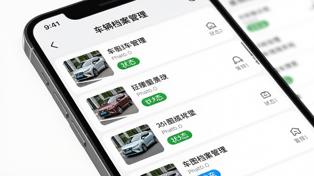 ��ͼ��ʾ�ʣ�һ���ֻ���Ļ��д����ʾ�쳵APP�ĳ��������������棬�������б����֣��Ű����룬����Լ����ϸ����ÿ������������ͼ��״̬��ǩ�������Ǹɾ��İ�ɫ�����ʸ��壬�޶���Ԫ��