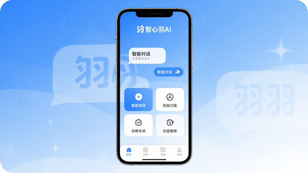 ������AI ����������ȫòչʾ���ֻ���Ļ���У����׽��䱳�������涥����ʾ��������AI��Ʒ�Ʊ�ʶ���в�Ϊ���ܶԻ������빦�ܿ�Ƭ��ڣ��ײ����������������岼�ּ���ִ�����ƽ����Ʒ��ϸ��Բ�󣬻��ʸɾ��������޶���Ԫ��
