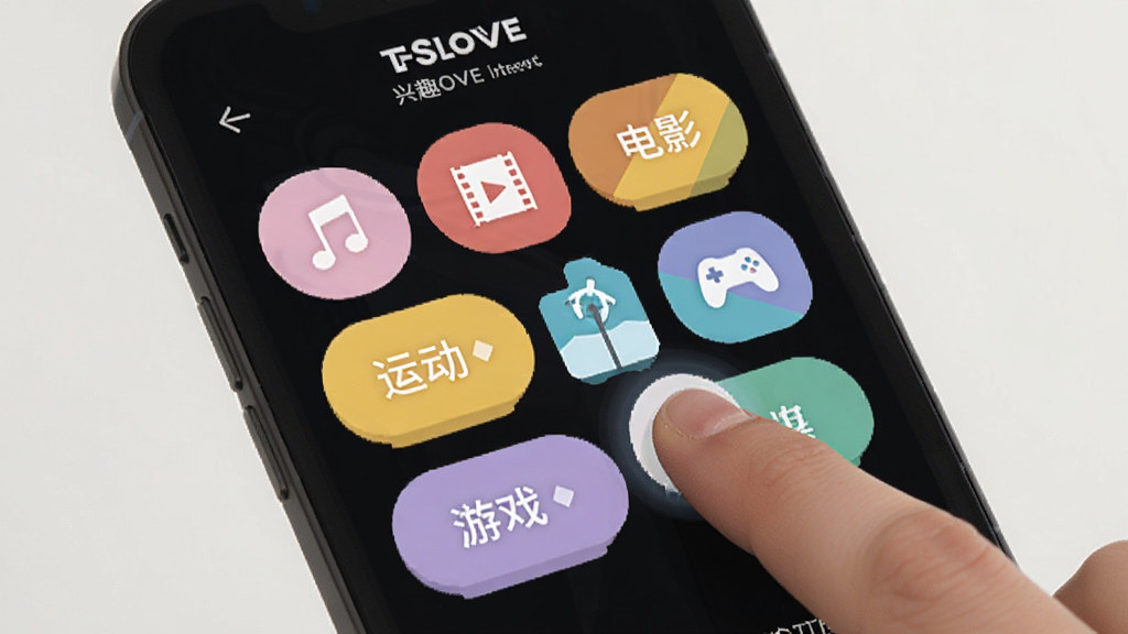 TSLOVE ��Ȥ��ǩѡ����棬�ֻ���Ļ��ʾ�����ɫ��Ȥ��ǩ�����֡���Ӱ���˶�����Ϸ�ȣ��û����ڵ��ѡ�񣬽�����ƻ��ã�ɫ����ͣ���ƽ��ͼ���񣬻����������ɾ��޶���Ԫ��