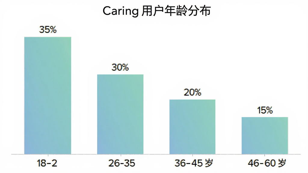 ��״ͼչʾ Caring �û�����ֲ���18��25��ռ��35%��26��35��ռ��30%��36��45��ռ��20%��46��60��ռ��15%��������ɫΪ��͵����̽��䣬������ɫ���������������ֱ�ǩ��ȷ��������ִ������ʸɾ��޶���Ԫ��