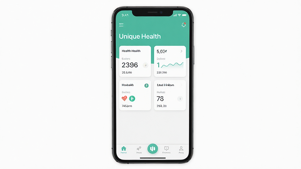 һ��չʾUnique Health�޹�洿�������ͼƬ�������������ֻ���Ļ����Ļ����ʾUnique HealthӦ�������棬����ɾ����࣬û���κι�����򵯴���ֻ�н������ݿ�Ƭ�͵ײ��������������Ǵ���ɫ����񼫼��ִ������ʸɾ��޶���Ԫ�ء�