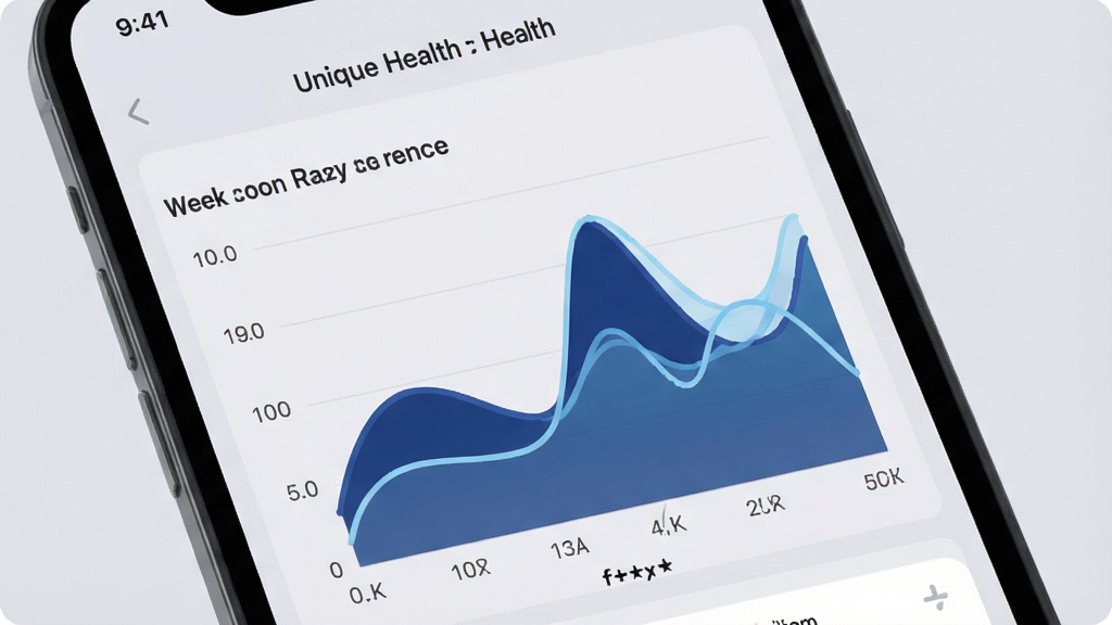 һ��չʾUnique Health���ݿ��ӻ����ܵ�ͼƬ�������������ֻ���Ļ����Ļ����ʾUnique HealthӦ�õ�ͼ��ҳ�棬ͼ��Ϊ����ͼչʾһ�����ʱ仯������ƽ������������������������͵�ǳ��ɫ��ͼ����ɫΪ����ɫ��ǳ��ɫ���䣬����ִ���ƽ�����ʸɾ��޶���Ԫ�ء�