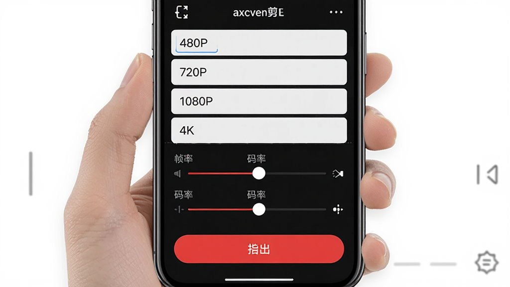 axcven�����������ý��棬�ֻ���Ļ����ʾ�ֱ���ѡ���б�����480P��720P��1080P��4K���·���֡�ʺ����ʵ��ڻ��飬�ײ��Ǻ�ɫ�ĵ�����ť�������Ű�����������࣬���ʸɾ����޶���Ԫ��