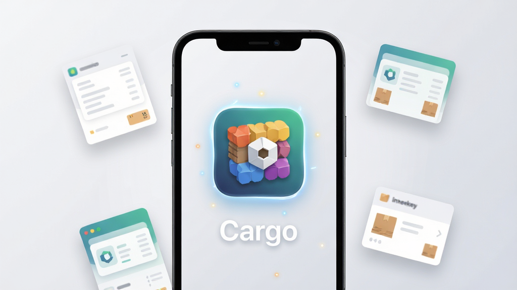 Cargo ����������չʾ��������һ���ֻ���Ļ����Ļ������ʾ Cargo Ӧ��ͼ�꣬ͼ���·������������� Cargo������Ϊ���й�ͼ�������Ǹɾ���ǳ��ɫ���䣬���Ϊ�ִ��Ƽ��б�ƽ����ϸ�ڰ���ͼ���Ե��΢���׺����Ļ��Χ�м����������˵��Ϳ�濨Ƭ��Ϊװ�Σ����ʸ��壬����ɾ��޶���Ԫ��