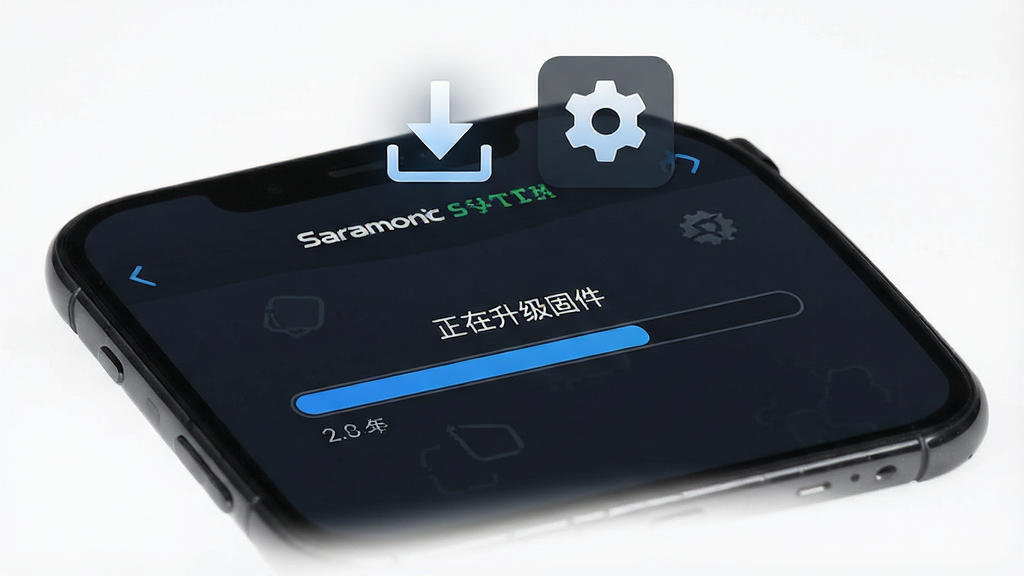 һ��Saramonic SystemӦ�ó���̼����������ͼƬ���ֻ���Ļ����ʾ��һ�����������Ա�д�š����������̼�������ʾ���֣�������Ϊ��ɫ����������ɫ���ֻ��Ϸ�������һ�����ؼ�ͷ�ͳ���ͼ�ꡣ��������Ƽ��У������������޶���Ԫ�ء�