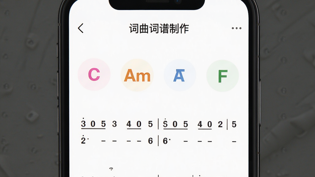 �ֻ���Ļչʾ����������������App�ĺ��ұ�ǽ��棬�����Ϸ��в�ɫ���ұ���硰C����Am����F�����·��Ǽ������������沼������������Ϊ��ɫ��������ִ������ʸɾ����޶���Ԫ��