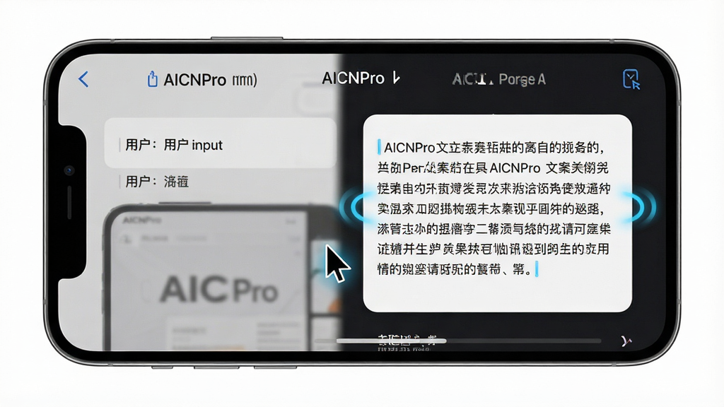 һ��չʾAICNPro�İ����ɹ��ܵ�ʾ��ͼ���������ֻ���Ļ��ʾAICNPro���棬������û�����ļ�̹ؼ��ʣ��Ҳ���AI���ɵ�һ�������İ��������й����˸�������еĶ�̬Ч���������Ǹɾ��İ�ɫ����������ˬ�������������������������ɼ���������Ԫ��