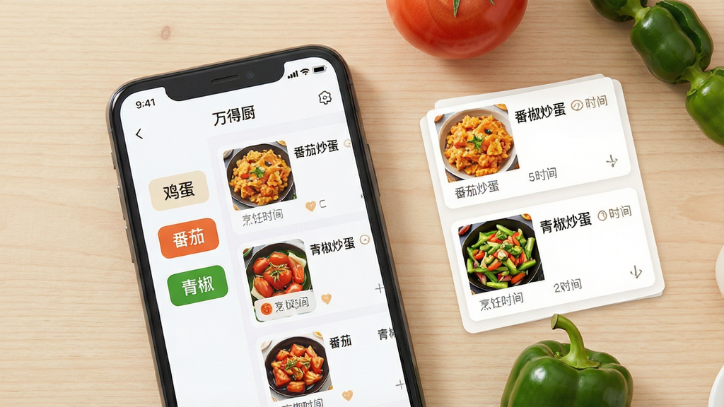 һ����ó�App�����Ƽ����ܵĳ���ͼ���������ֻ���Ļ��ʾ��ó���ʳ��ѡ����棬�������ѡʳ�ı�ǩ�������������ѡ����ཷ�����Ҳ����Ƽ������б������������ѳ��������ཷ�������ȿ�Ƭ��ÿ�ſ�Ƭ�в�Ʒ����ͼ�����ʱ�䡣�ֻ��Ա߷��Ŷ�Ӧ����ʵʳ�ģ�������ǳɫľ�����棬���������Ȼ���Ű��࣬���ʸɾ��޶���Ԫ�ء�