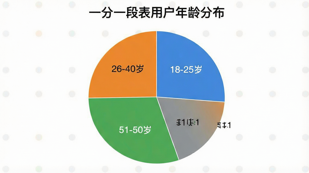 一张饼状图,标题为“一分一段表用户年龄分布”,图表分为四个扇形区域,分别标注“18-25岁”“26-40岁”“41-50岁”“51-60岁”,颜色分别为蓝色、绿色、橙色、灰色,布局简洁,风格现代,画质干净,无多余元素