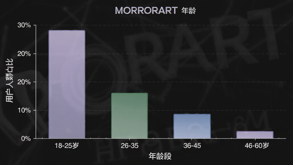MORRORART�û�����ֲ���״ͼ������Ϊ�����18-25�ꡢ26-35�ꡢ36-45�ꡢ46-60�꣬����Ϊ�û�����ռ�ȣ���״ͼ��ʾ26-35��ռ����ߣ������������ݿ��ӻ������ʸɾ�