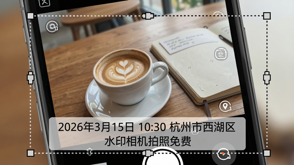 һ��չʾ�ֻ���Ļ��д�Ĳ�ͼ����Ļ�������������棬ȡ����������һ�����ȺͱʼǱ��������·�������һ����͸����ˮӡ����ˮӡ������ʾ��2026��3��15�� 10:30 ���������������͡�ˮӡ���������ѡ���������Χ�����߿��ʾ����ק����λ�ã����ΪдʵUIչʾ��ϸ�����������ʸɾ����޶���Ԫ��