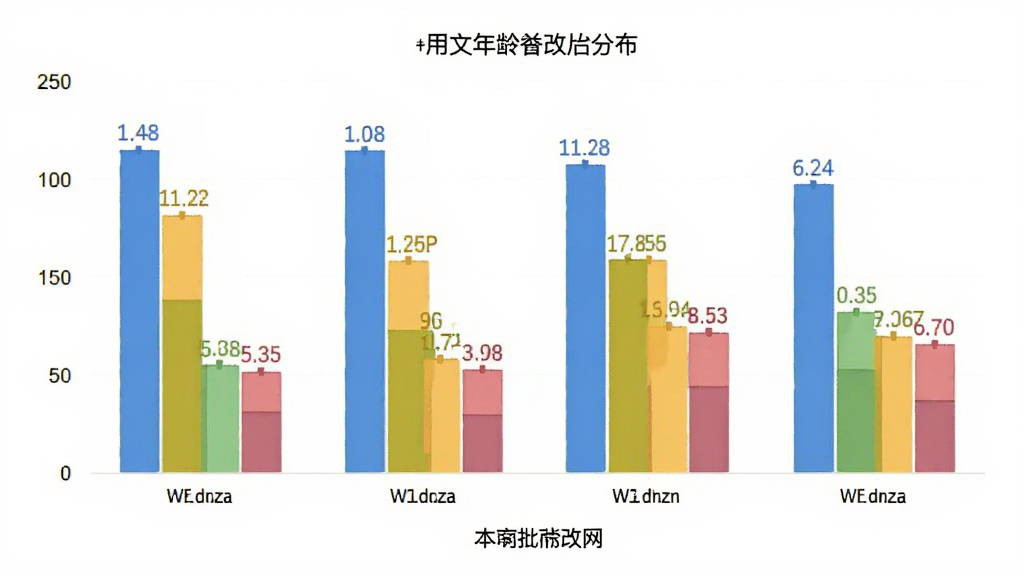 作文批改网 用户年龄分布柱状图 不同年龄段占比 色彩区分 数据标签 简洁风格 干净 无多余元素
