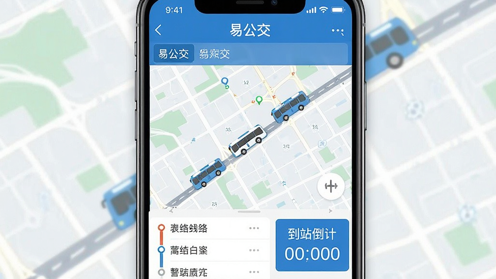 һ���ֻ�APP�����ͼ����ͼƬ��չʾ���׹�����ʵʱ������ͼҳ�棬���������ǳ��е�ͼ���ƶ��Ĺ�����ͼ�꣬�ײ���ʾ��·�б��͵�վ����ʱ����������������ִ���ƽ����ϸ�ڰ�����ɫ�Ͱ�ɫ�Ľ�����ɫ�����������ֱ�ǩ�����ʸɾ��޶���Ԫ��