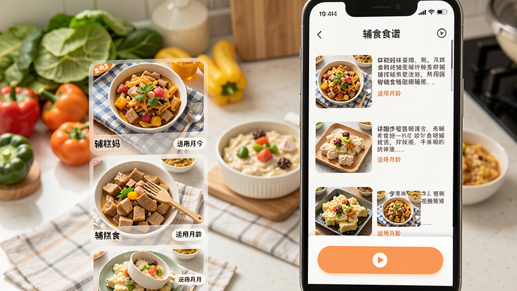 �������APP��ʳʳ��ҳ��չʾ���ֻ���Ļ��ʾ��ʳʳ���б���ÿ�����г�Ʒͼ�����ƺ����������ǩ������󵯳���ϸ����ͼ�ĺ���Ƶ���Ű�ť�������ǳ���̨��ڷ��������߲˺͸�ʳ��Ʒ���������������������޶���Ԫ��