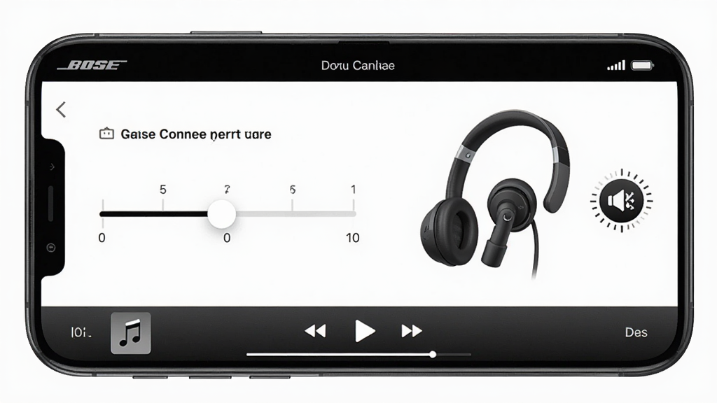 Bose Connect������ڹ��ܽ���չʾ��������һ���ֻ�������ʾӦ�ý��棬����ǽ���ȼ������0��10���Ҳ���ʾ�������ʾ��ͼ��ͨ͸ģʽͼ�꣬������ɫΪ�ڰ׻ң��ײ������ֲ��ſ�������������Ƽ���ʮ�㣬����������ϸ�ھ��£����ʸɾ��޶���Ԫ��