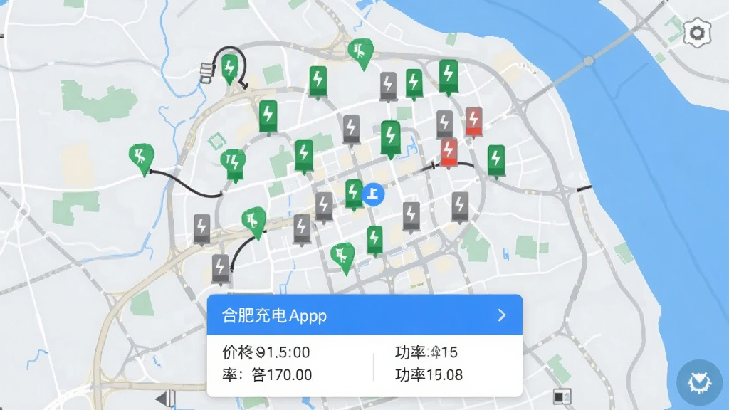 һ�źϷʳ��App�ĵ�ͼ�����ͼ���ͼƬ������չʾ�Ϸ�������ͼ������ɢ������ɫ����ɫ����ɫ�ĳ��׮��ǵ㣬��ͼ�·���һ����Ϣ������ʾ���׮��������۸�͹��ʣ�������Ϊ��ƽ����ƣ����׻���ɫ�����ʸɾ��������޶���װ��Ԫ��