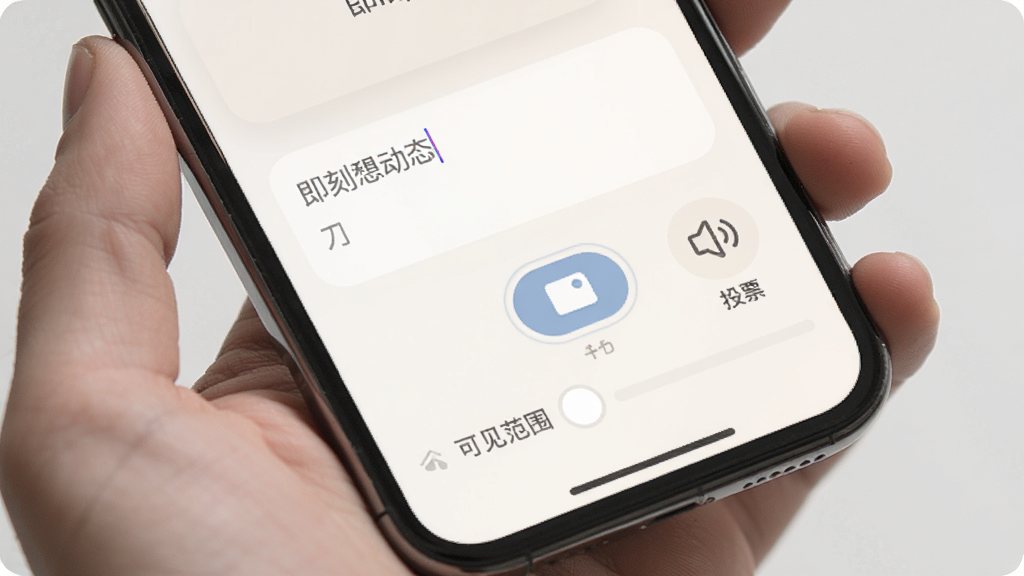 ����App������̬���棬�ֻ���Ļ��ʾ���������ͼƬ���Ӱ�ť��ͶƱ������ͼ�꣬�·��пɼ���Χѡ�������ǳɫ����Ϊ������ťԲ�󣬷�������ã����ʸɾ�