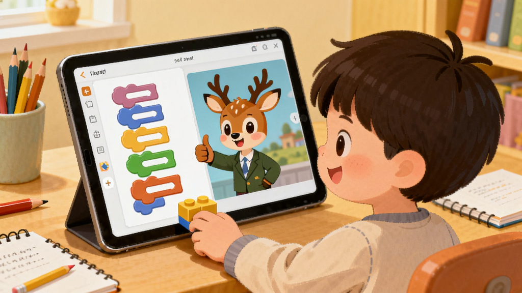 AI������̿��ó�����������һ��С��������ƽ�����ǰ���ĵ���ק��ɫ�����ľ�飬��Ļ�￨ͨС¹��ʦ�������Ĵָ���ޣ���������ܰ�Ķ�ͯ�鷿������Ϊ�����ʾ�����ľ�����Ҳ��Ƕ������д��ڣ����Ϊ��ů�����Ĳ廭�磬ϸ�ڰ���ɢ���Ǧ�ʺͱʼǱ������������ɾ��޶���Ԫ��