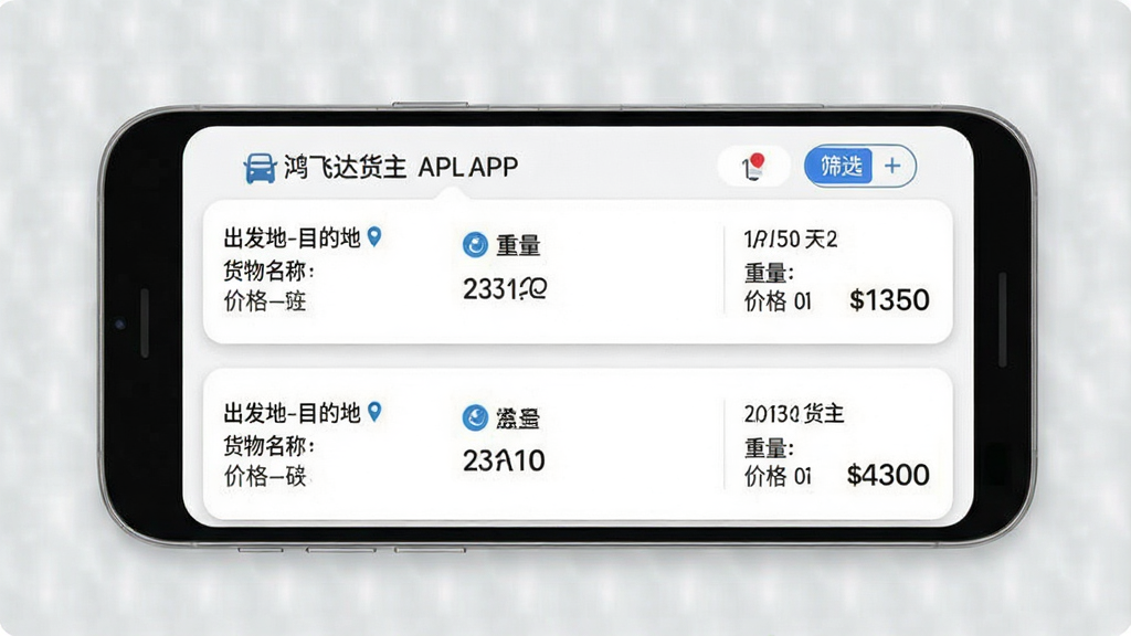 һ��չʾ��ɴ����APP��Դ�б�ҳ���ͼƬ�������������ֻ���Ļ����Ļ����ʾ����ɴ��������Դ�б���ÿ����Դ��Ƭ�ϱ�ע�ˡ�������-Ŀ�ĵء����������ơ������������۸񡱵���Ϣ���б�������ɸѡ��ť������Ϊǳ��ɫ����ƬΪ��ɫ��Բ����Ӱ����������񣬻����������޶���װ�Ρ�