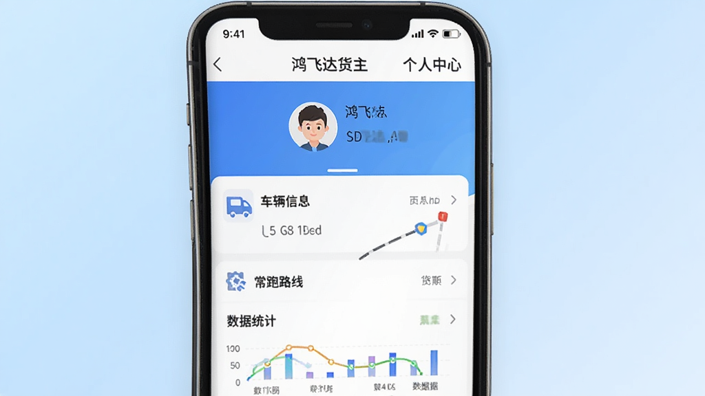 һ��չʾ��ɴ����APP��������ҳ���ͼƬ�������������ֻ���Ļ����Ļ����ʾ����ɴ�������������ģ�����ͷ�񡢳�����Ϣ������·�ߡ�����ͳ��ͼ��������Ϊǳ��ɫ���䣬ͼ���Լ�������ˬ�������������޶���Ԫ�ء�