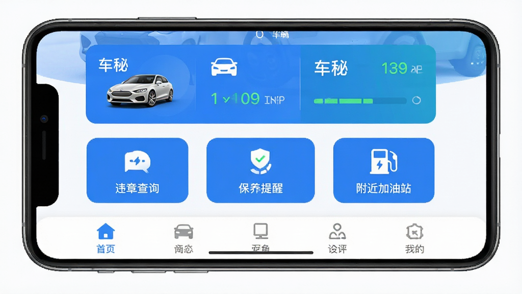����App���Ľ���չʾ���ֻ���Ļ����ʾ��ҳ�沼�֣������ǳ���״̬��Ƭ���м���Υ�²�ѯ���������ѡ���������վ�ȹ���ͼ�꣬�ײ���������������������ˬ��࣬������ɫΪ�������ʸɾ��޶���Ԫ�أ���������Ϊ�����ء�