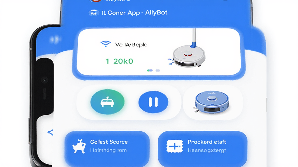 AllyBot ����������App������չʾ���ֻ���Ļ�г���ϴ�ػ���ɨ�ػ����˵�����״̬��Ƭ��������ʾ�豸�����������в�Ϊ���ܿ�����������������ͣ���س䰴ť���ײ�Ϊ��ʱ������ĲĹ�����ڣ����岼�ֲ���������ɫ��������ִ���ͼ��Բ�����������ʸɾ��޶���Ԫ��
