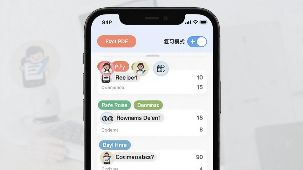 Ӣ���﷨AI�� ���Ȿ���ܽ��棬�ֻ���Ļ��ʾӢ���﷨AI��APP�Ĵ��Ȿҳ�棬���ⰴ�﷨֪ʶ���ǩ�������У�ÿ������������Ŀ����ͳ�ƣ������е���PDF��ť�͸�ϰģʽ�л�ѡ�������ɫ��ͣ���ǩ��ɫ�������ԣ�����������򣬻��ʸɾ��޶���Ԫ��