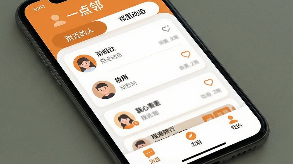 һ���ֻ���Ļ��д����Ļ����ʾ�š�һ���ڡ�App�������棬������Ƽ�����죬��ů��ɫ�Ͱ�ɫΪ��ɫ����������ʾ���������ˡ��͡����ﶯ̬��������ǩ���м����û�ͷ���б��Ͷ�̬��Ƭ���ײ�����Ϣ�����֡��ҵ�����ͼ�꣬�������ִ���ƽ��ϸ��Բ�󣬻��ʸɾ����޶���Ԫ��