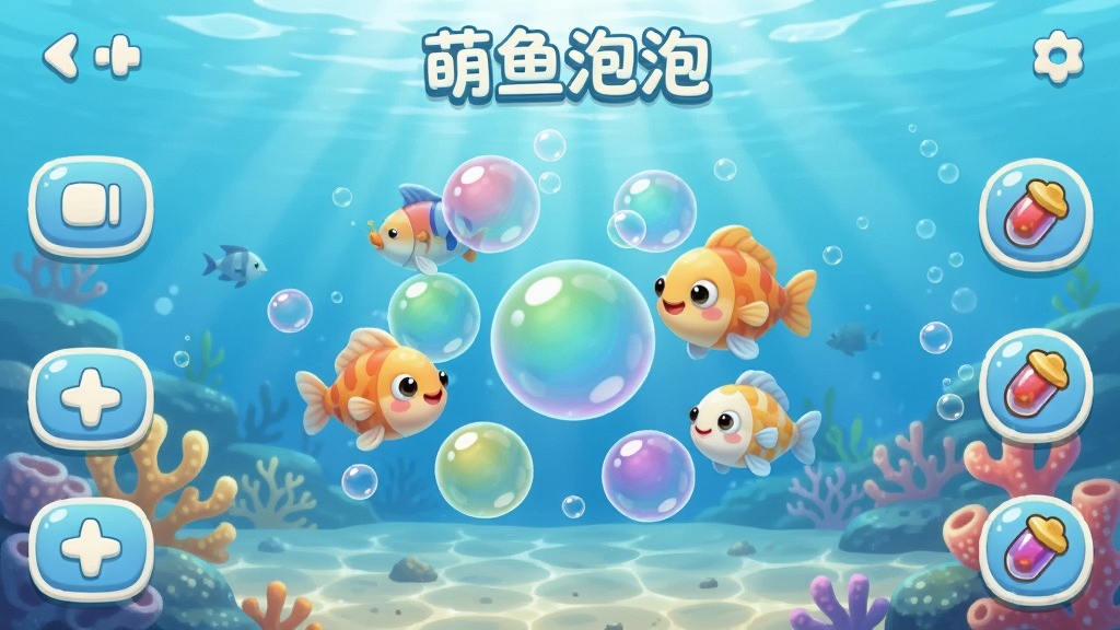 һ����Ϊ���������ݡ����ֻ�������Ϸ�����棬����������ɫ���ͷ׵ĺ������ݺͿɰ���С���ɫ���������峺��ǳ��ɫ�������磬����͸��ˮ�����¹�ߣ����������м�Լ�Ĺؿ�ѡ��ť�͵���ͼ�꣬�������������ͨ������ϸ��Բ�󣬻��ʸɾ����޶���Ԫ�ء�